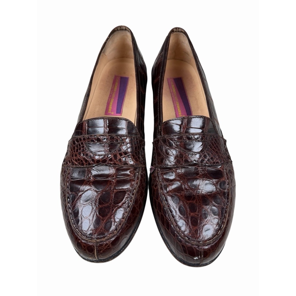 Susan Bennis Warren Edwards Men's Crocodile Skin Loafers Brown Size 10.5 A
